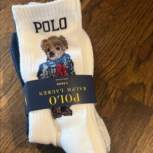 Polo by Ralph Lauren 3 pair: Bear Socks, gray and white and blue and white NWT